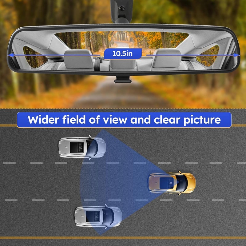 X4XZ 10.5" Rear view mirror, Interior rearview mirror Kit Universal Fit Type Compatible with Chevrolet Ford Toyota Nissan Jeep Honda Subaru Hyundai Kia Mazda Buick and More for Car - Image 3
